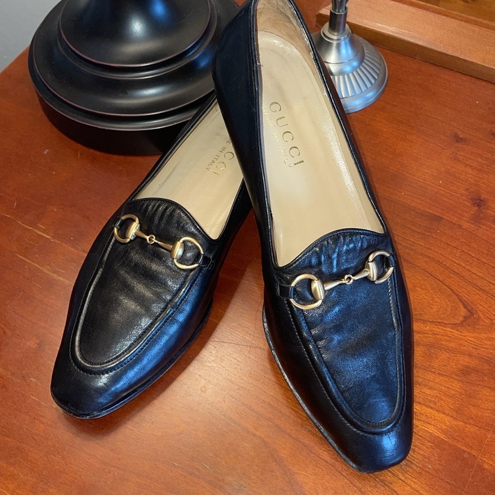 GUCCI Vintage Black Low Heeled Loafers 8 B (Medium)  Fantastic Pre Loved Shape